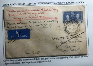 1937 Lagos Nigeria First Experimental Flight Cover FFC To Accra Gold Coast