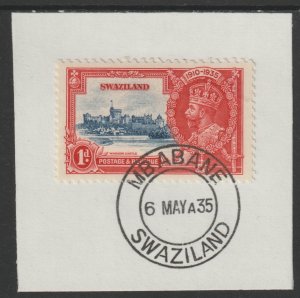 SWAZILAND 1935 KG5 SILVER JUBILEE  1d  on piece with MADAME JOSEPH  POSTMARK