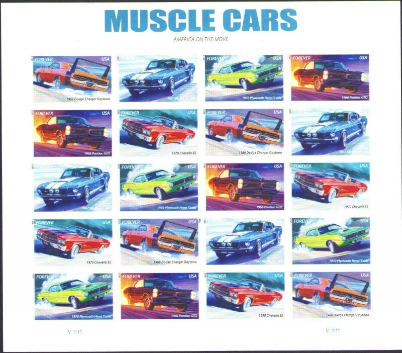  4743 - 4747 Muscle Cars Sheet Forever Stamps MNH VF