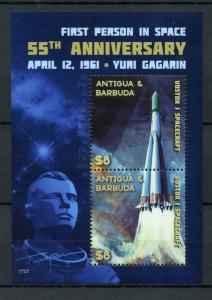 Antigua & Barbuda 2017 MNH Yuri Gagarin 1st Person Space 55th Ann 2v S/S Stamps