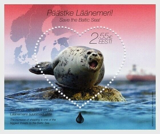 2015  ESTONIA  - SG: MS764 - GREY SEAL -   UNMOUNTED MINT - HEART SHAPED STAMP 