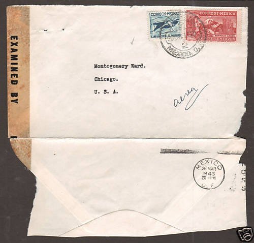 Mexico Sc C81a/RA14 on 1943 Censored Air Mail Cover