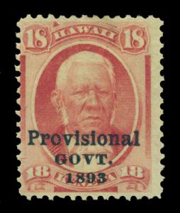 HAWAII  1893 PROVISIONALS - Black Ovpt. - Kekuanaoa 18c rose Scott # 71 mint MH