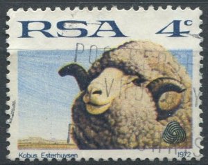 South Africa Sc#371 Used, 4c blue & multi, Merino sheep and lamb (1972)