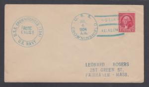 USS CROWNINSHIELD, 1934 SITKA / ALASKA cancel, ROTC Cruise cachet