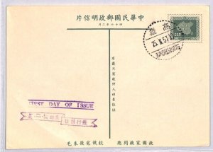 TAIWAN China ROC Postal Stationery FDC Card Kaohsiung 1957 First Day Cachet YG71