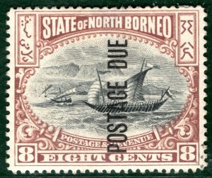 NORTH BORNEO QV POSTAGE DUE Stamp 8c Overprint (1897) Dhow Mint MM PBLUE66