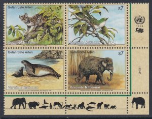 165a United Nations Vienna Endangered Species Inscription Block MNH