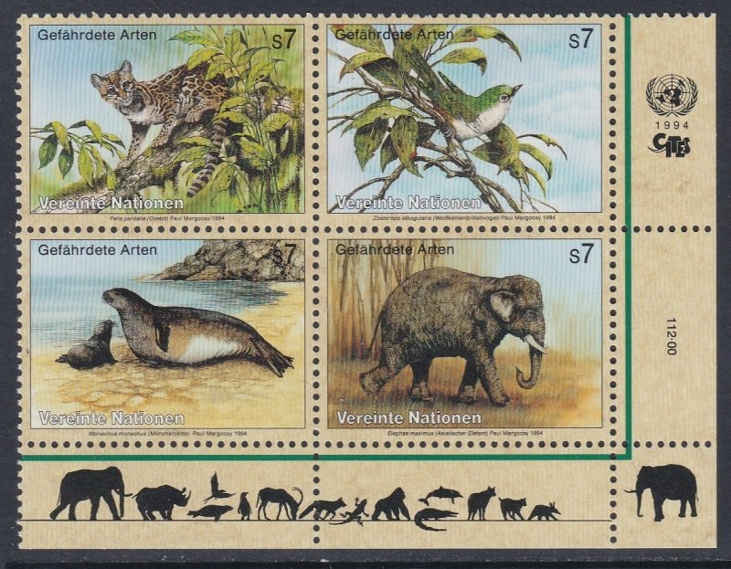 165a United Nations Vienna Endangered Species Inscription Block MNH