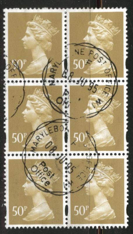 Great Britain Scott MH233 used block of  six CV $6.60