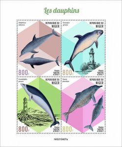 Niger 2021 MNH Marine Animals Stamps Dolphins Bottlenose Risso's Dolphin 4v M/S
