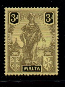 Malta Sc 106 1926 3d black on yellow Statue of Malta stamp mint