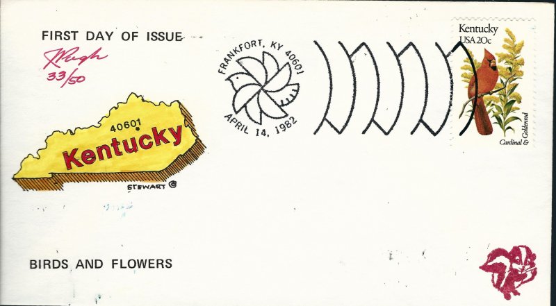 Beautiful Pugh Designed and Painted Kentucky FDC -only 50 created...