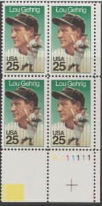 U.S.  Scott# 2417 1989 Lou Gehrig Issue VF MNH Plate Block #A111111