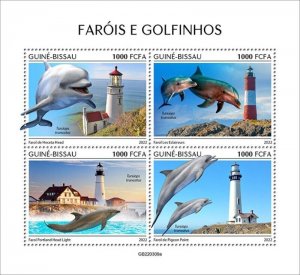 Guinea-Bissau - 2022 Lighthouses & Dolphins - 4 Stamp Sheet - GB220309a