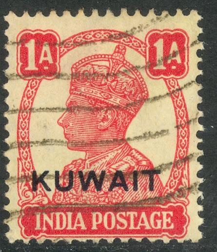 KUWAIT 1945 KGVI 1a Carmine Rose KUWAIT Ovpt on India Issue Sc 62 VFU