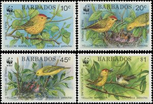 Barbados 1991 Sc 795-798 Bird Yellow Warbler WWF CV $15.50