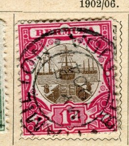 BERMUDA; 1902-06 early Ed VII Dry Dock issue used 1d. value POSTMARK