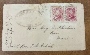 1891  Castle & Cooke Cancelled Scott #43  Pair  on cover Honolulu to Maui