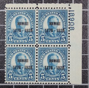 Scott 648 5 Cents Roosevelt Hawaii Overprint Plate Block MNH 18908 SCV $375.00