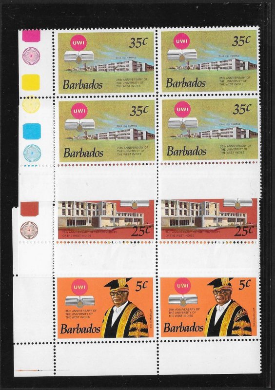 BARBADOS Sc#388-390 Complete Mint Never Hinged Set BLOCKS of 4