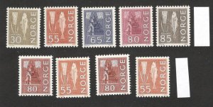 NORWAY -MNH SET - 9 MNH DEFINITIVE STAMPS - Mi. x + y - 1963.