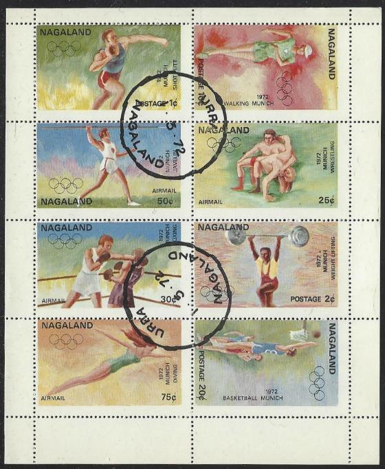 Nagaland: CTO (Used) Miniature Sheet of 8 1972 Olympics