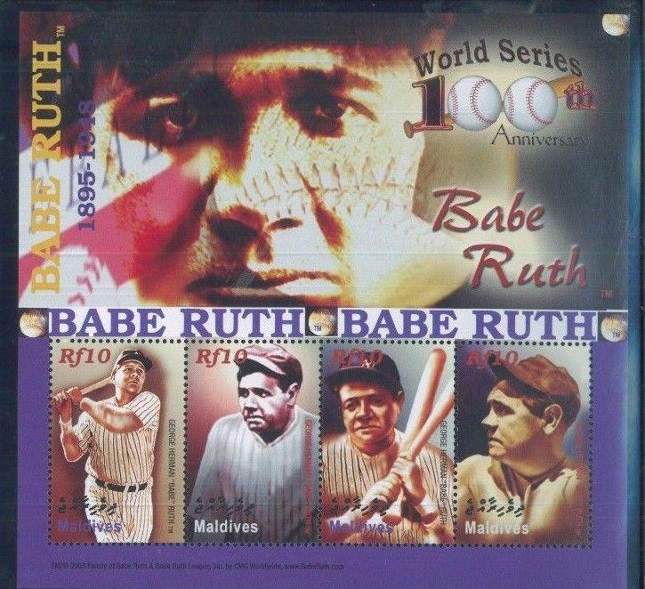 Baseball / World Series -BABE RUTH MIni Sheet of 4 MNH - Maldive Islands E21