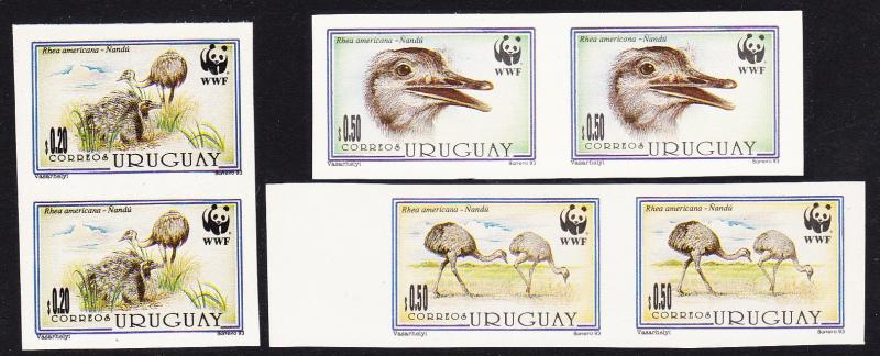 Uruguay Birds WWF Greater Rhea 3v imperf in pairs SG#2139-2142 MI#2021-2024