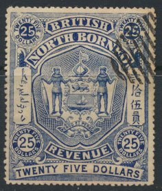 North Borneo  $25  Revenue Duty  Used   perf 4 see scans & details