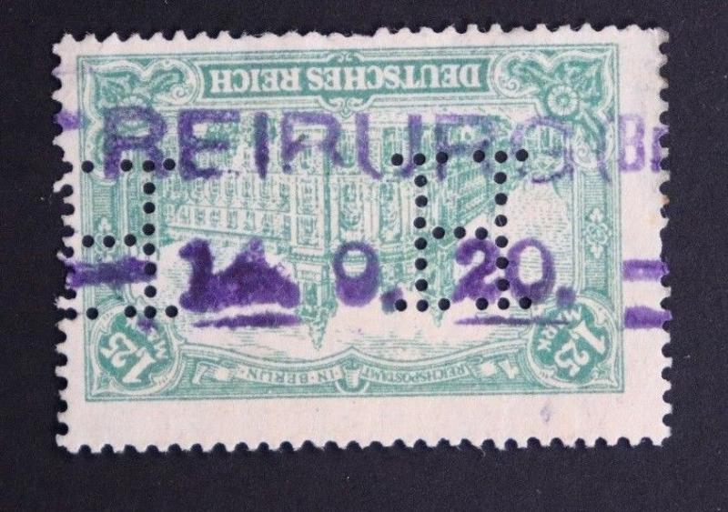 Germany sc#112 used  Perfin Freiburg town city cancel H initial SOTN SON 1.25m