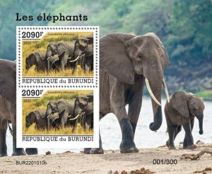 Burundi - 2022 African Bush Elephant - 2 Stamp Souvenir Sheet - BUR2201010b