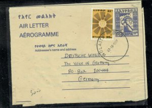 ETHIOPIA COVER (PP1009B) 1987 10C  GOAT AEROGRAM+35C WOLAITA TO GERMANY 