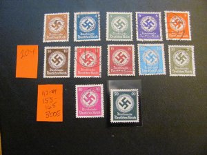 Germany 1942-44 USED MI. 155-165 OFFICIAL SET XF 300 EUROS (204) NEW COLLECTION