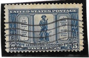 U.S. Scott #619 Used 5c Lexington-Concord stamp 2018 CV $13.00