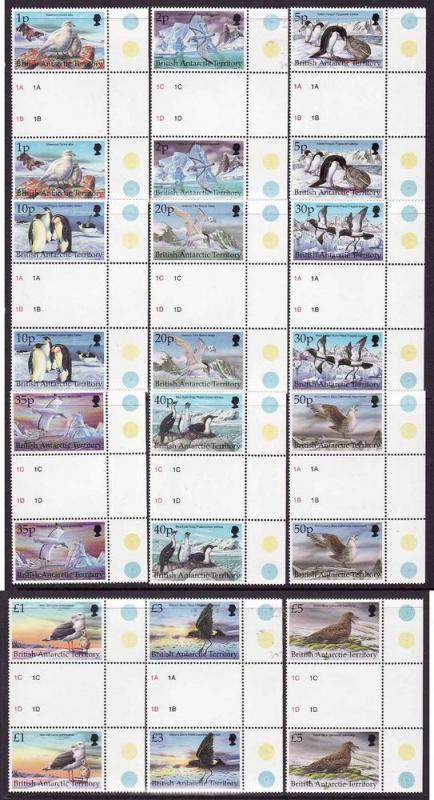 British Antarctic Territory-Sc #263-74-set-Birds-gutter pair