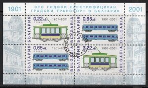 Thematic stamps BULGARIA 2001 TRAMS/TRAINS 4v sheet (sg.5352/3) used