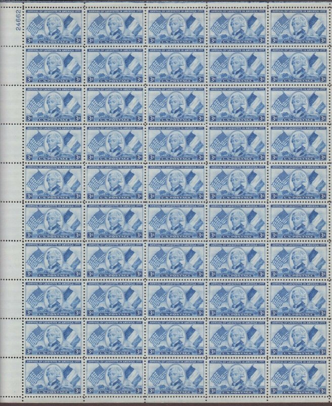 US,1010,LAFAYETTE,MNH VF, FULL SHEET,1950'S COLLECTION,MINT NH ,VF