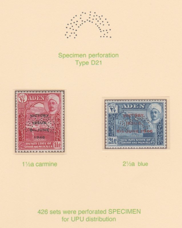 ADEN - QU'AITI  1946 VICTORY  SPECIMEN   set of 2