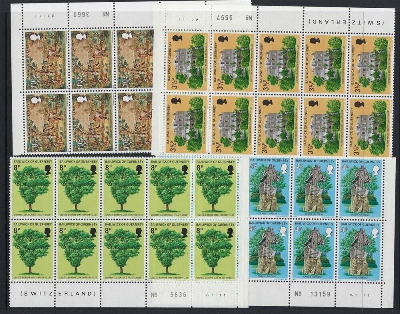 1975 Guernsey # 123-6 Victor Hugo Exile corner plate blocks 10