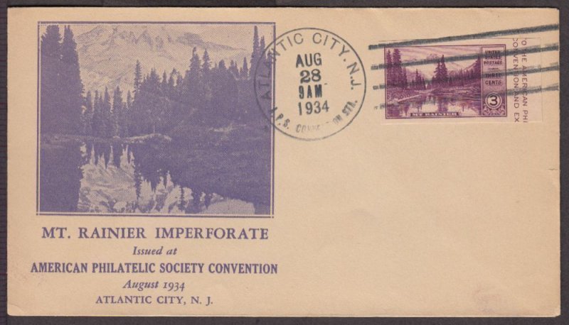 1934 National Parks Mt Rainier Sc 750a-8 souvenir sheet unknown cachet