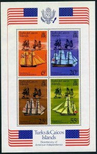 Turks & Caicos 314a sheet, MNH. Michel Bl.6. USA-200, 1976. Ships.