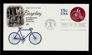 FIRST DAY COVER #U597 15c Bicycling Embossed Stamped Envelope ARTCRAFT U/A 1980