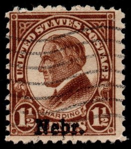 U.S. Scott #670: 1929 1.5¢ Warren G. Harding Nebraska overprint, Used, Ave/F