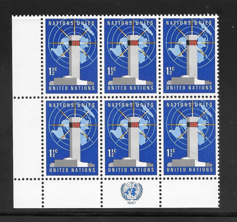 United Nations #166 MNH Margin Inscription Block of 6
