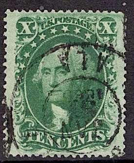 US Stamp #35 10c Washington Used SCV $55. 4 Margins, Great cancel. Gorgeous.