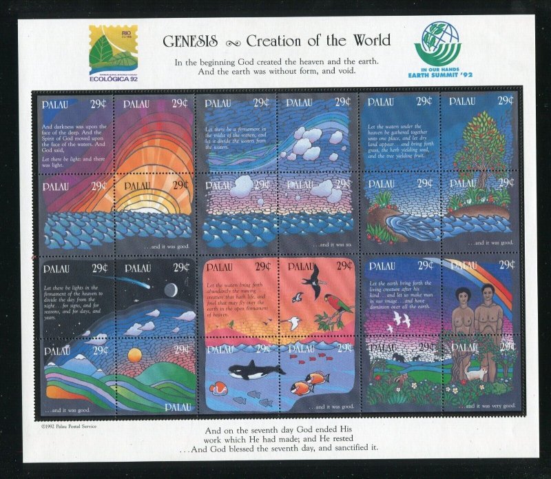 Palau 303 Book of Genisis Biblical Creation Stamp Sheet 1992 MNH 
