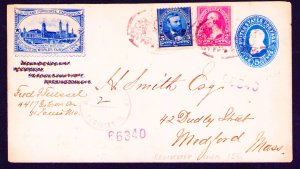 St Louis Registered Cvr 1902 5¢ U334 Worlds Fair Blue Poster Stamp to Medford Ma