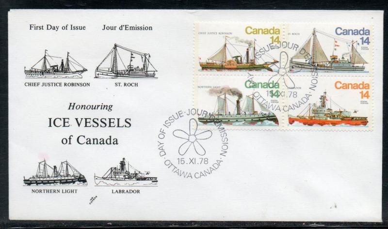 Canada #776-9 Ice Ships FDC NR Covers Cachet unaddr C919