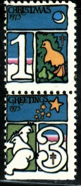 1973 CHRISTMAS SEAL, USED NO GUM PAIR - CHRIST110